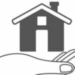 Line Art icon of a hand holding a house